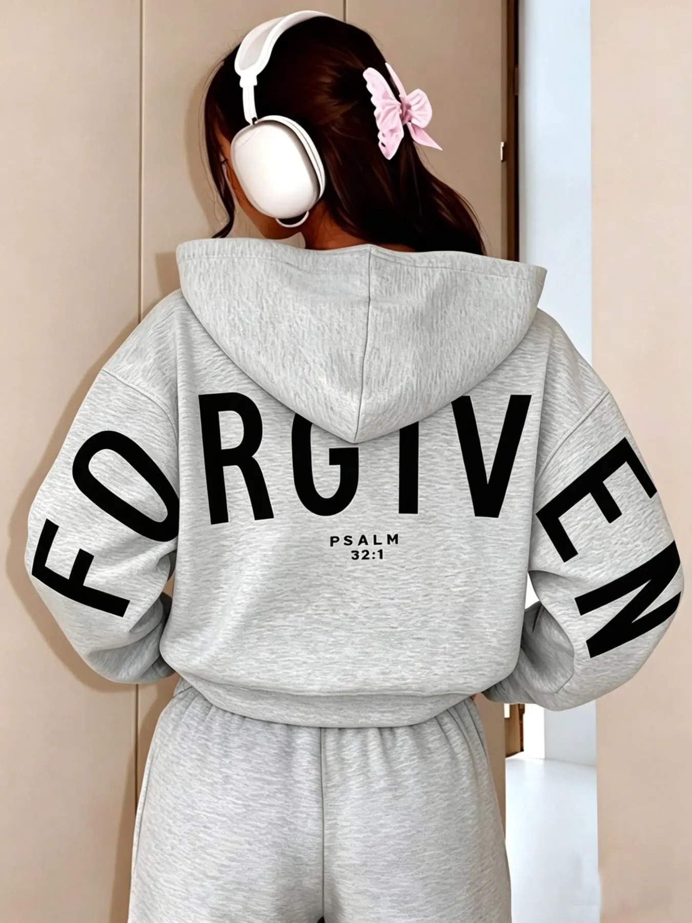 Viral "Forgiven" Christian Hoodie, Psalm 32:1 Print Oversized Casual Graphic Sweatshirt for Everyday Tops