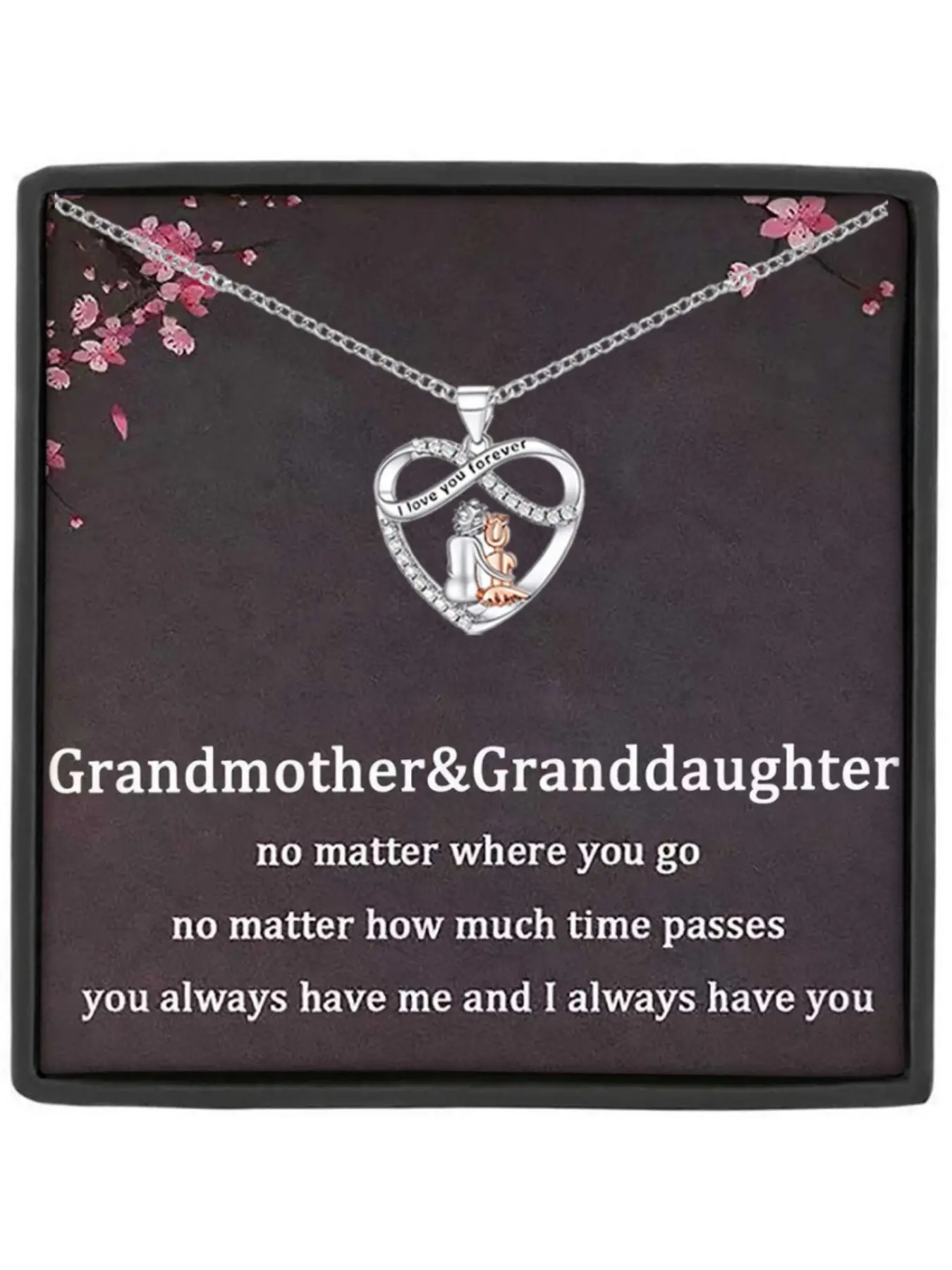 Grandmother Granddaughter Affection Heart Design Pendant Necklace, Personalized Necklace, I Love You Forever Engraved, Card and Gift Box Included, Birthday and Christmas Gift, Heart Shaped Necklace, Birthday Gift Jewelry