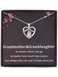 Grandmother Granddaughter Affection Heart Design Pendant Necklace, Personalized Necklace, I Love You Forever Engraved, Card and Gift Box Included, Birthday and Christmas Gift