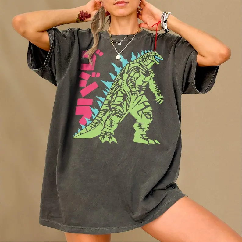 Vintage Godzilla Graphic T-Shirt, Japanese Monster Movie Poster Shirt, Retro Godzilla Art Tee Memorabilia for Men and Women, Green & Red,apanese movie, minimal, movie poster, retro movie shirt, retro godzilla, memorabilia, anime
