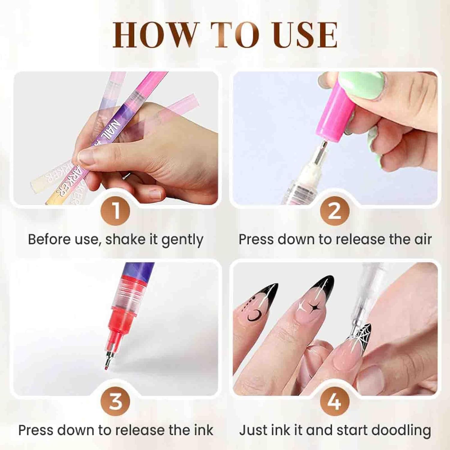 12-Color Nail Art Marker Set, Quick Drying Nail Doodle Pen for Acrylic Painting & 3D Dotting Embroidery, Manicure Tool for DIY Salon Nail Decoration