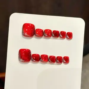 10pcs/bag "Toenail" Cherry Wine Red SPAR Cat's Eye Toe Nail Art ,Brightens up our Toe, Elegant and Simple High-grade Sense of Hand-pressed Toenails, Suitable For Daily, Holiday and Banquet Wear.