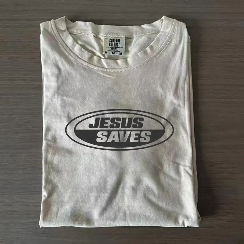 Women's Oversized Vintage Christian Graphic Tshirt - Unisex Short-Sleeve Round Neck Top, Retro Cross & Jesus Saves Faith Print, Soft Breathable Casual Streetwear, Church Gift, No Excess Bulk, Shirts for Women, Oversized Graphic T Shirts
