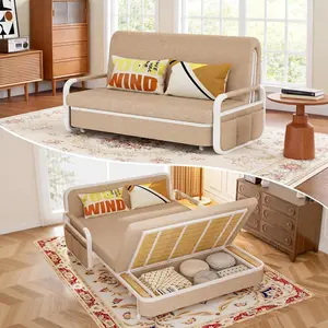 HG PLVTII 62" Pull Out Sofa Bed, 3 in 1 Convertible Sleeper Sofa, Full Size Loveseat Couch Bed with Storage, Trundle and 2 Pillows for Living Room, Bedroom, Dorm, RV,Office (Saddle Tan 809)