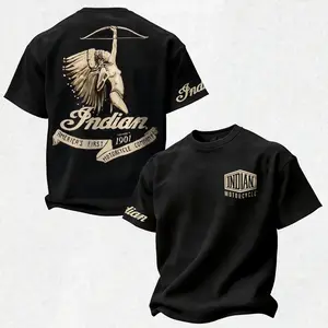 Vintage Indian Motorcycle Graphic Tee, Retro Biker Heavyweight T-Shirt US, Cotton Streetwear Crewneck  Shortsleeve Menswear