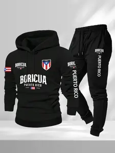 Puerto Rico Boricua Graphic Hoodie & Jogger Set - Black Casual Outfit for Boricua Pride Matching Sets