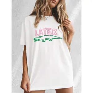 Gator Graphic Tees Women's Casual Crew Neck Cotton Dropped Shoulder Short Sleeve T-shirt Summer Loose And Comfortable Streetwear Tops Casual Outfits Women