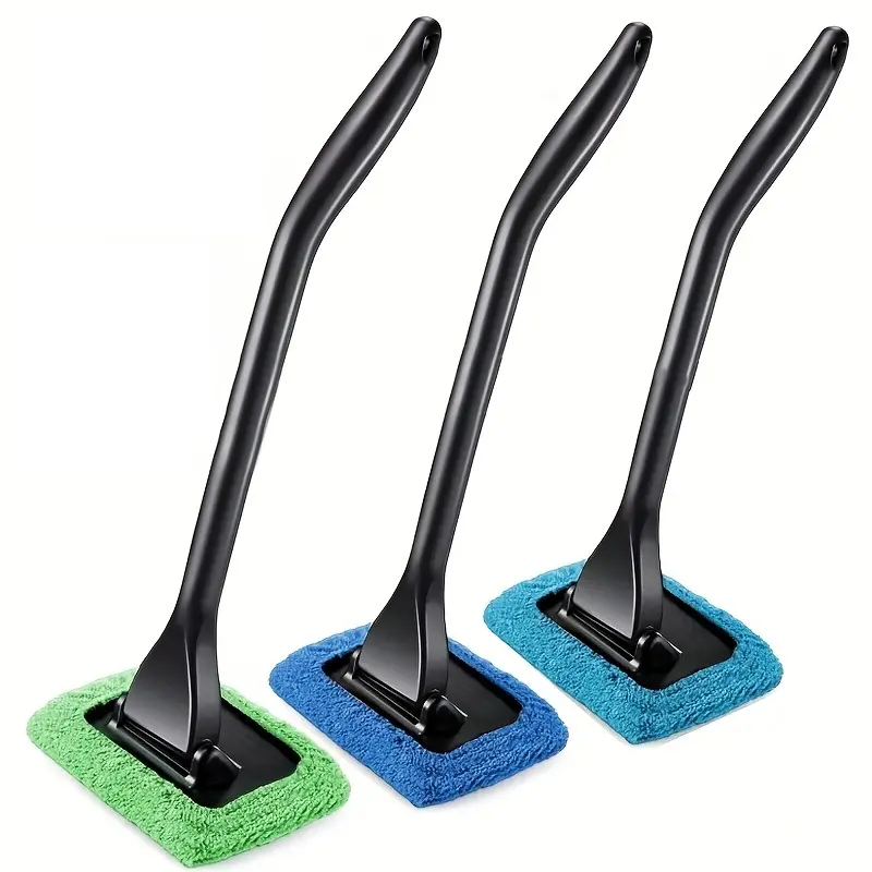 3-Piece Windshield Cleaner Wand Set, Microfiber Car Window Cleaning Brush with Long Handle, Reusable Auto Glass Defogging Tool for Interior & Exterior, Car Cleaning Kits,
