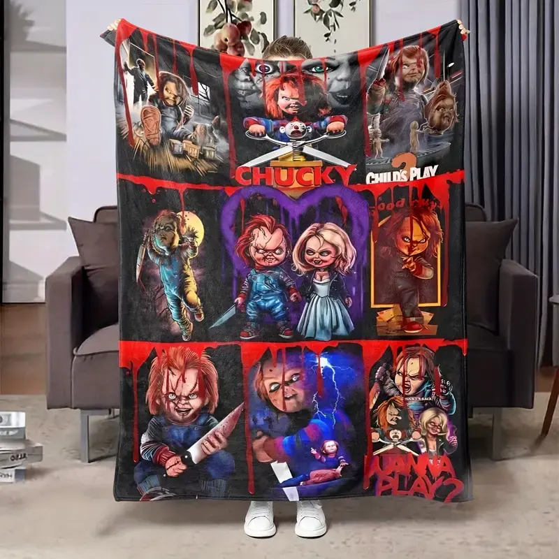 Soft Funny Throw Blanket Chucky Horror Movie Series Lightweight Soft Flannel Throw Blanket |   Multipurpose, Asian Style Knit Fabric |   Digital Print Plush Blanket For Sofa, Bed, Travel |   Ideal Halloween Decoration Gift |   All Seasons