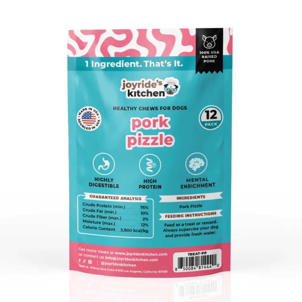 Joyride's Kitchen USA Pure Pork Pizzle Sticks - 12 Count Pack Dehydrated Jerky Dog Treats, Gentle Chew, Highly Digestible, Single Ingredient