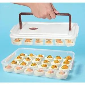 Stackable Egg Storage Containers with Handle, Set of 2 Plastic Trays for 48 Eggs, Clear Fridge-Safe Portable Egg Platter, Reusable Deviled Egg Carrier, Space-Saving Dishwasher Safe Holder