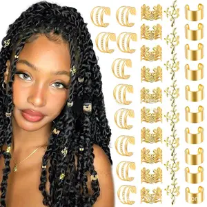 40Pcs Gold Hair Beads Set Assorted Cuffs and Clips for Braids Dreadlocks and Box Braids Perfect for Boho Festival and Everyday Hairstyles Great for Black Hair and Trendy Protective Styles