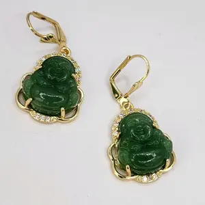BUDDHA fashion earrings gold-plated green color drop style