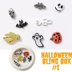 Halloween Bling Box #1 - Spooky 3D Nail Art Decorations with Pumpkin Ghost Skull & More Nail Charms for Halloween Nail Art