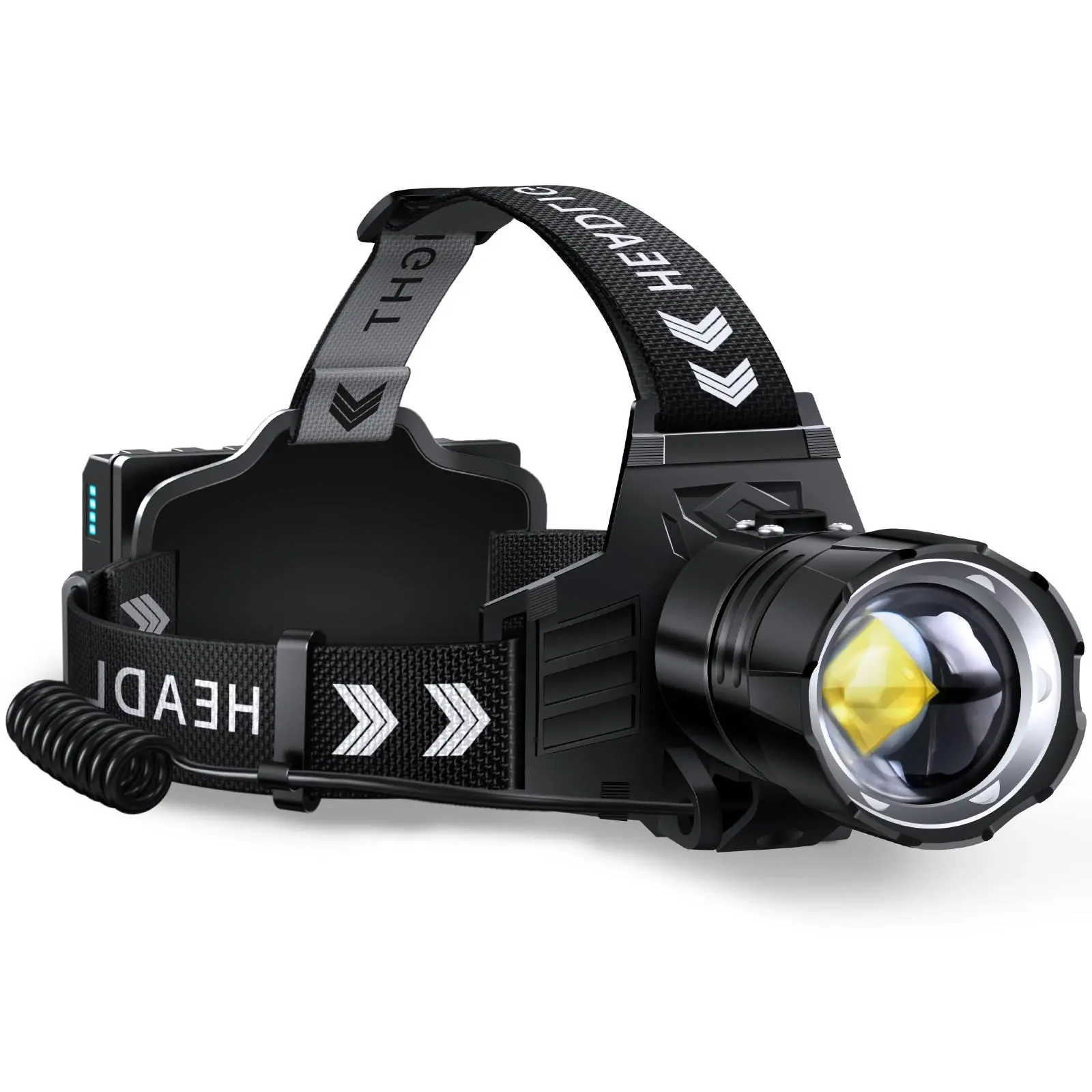 FINICO Rechargeable LED Headlamp 99000LM Ultra Bright, IPX7 Waterproof 95H Long Lasting Headlight with Zoomable Focus for Camping Hiking Fishing Hunting Running