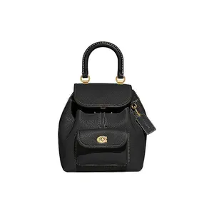 COACH Riya 21 Drawstring Toggle Closure Leather Backpack, Medium Size, Women's, Black