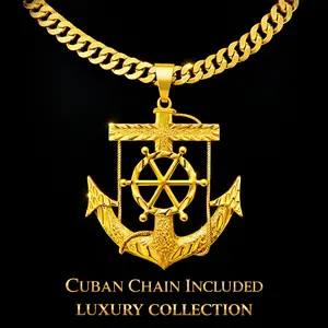 14K Gold Plated Anchor Big Pendant Necklace 20" 24" 6mm Width Fashion Luxury Religious Sailor Full Diamond Pendant Miami Cuban Chain