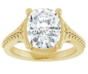 3ct Elongated Cushion Cut Engagement Ring with Wheat Engravings 14k Yellow Gold