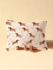Dog Pattern Plaid Makeup Bag, Lightweight Zipper Lined Handheld Cosmetic Pouch, Multifunctional Organizer for Toiletries & Accessories, Toiletry Pouch