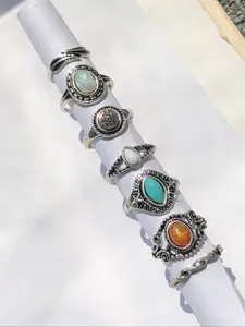 Vintage Style Metal Hollow Out Flower Design Rings, Fashion Artificial Gemstone Decorated Ring for Women, Elegant All-match Fashion Accessories for Daily Wear, Statement Ring, Vintage Rings Jewelry