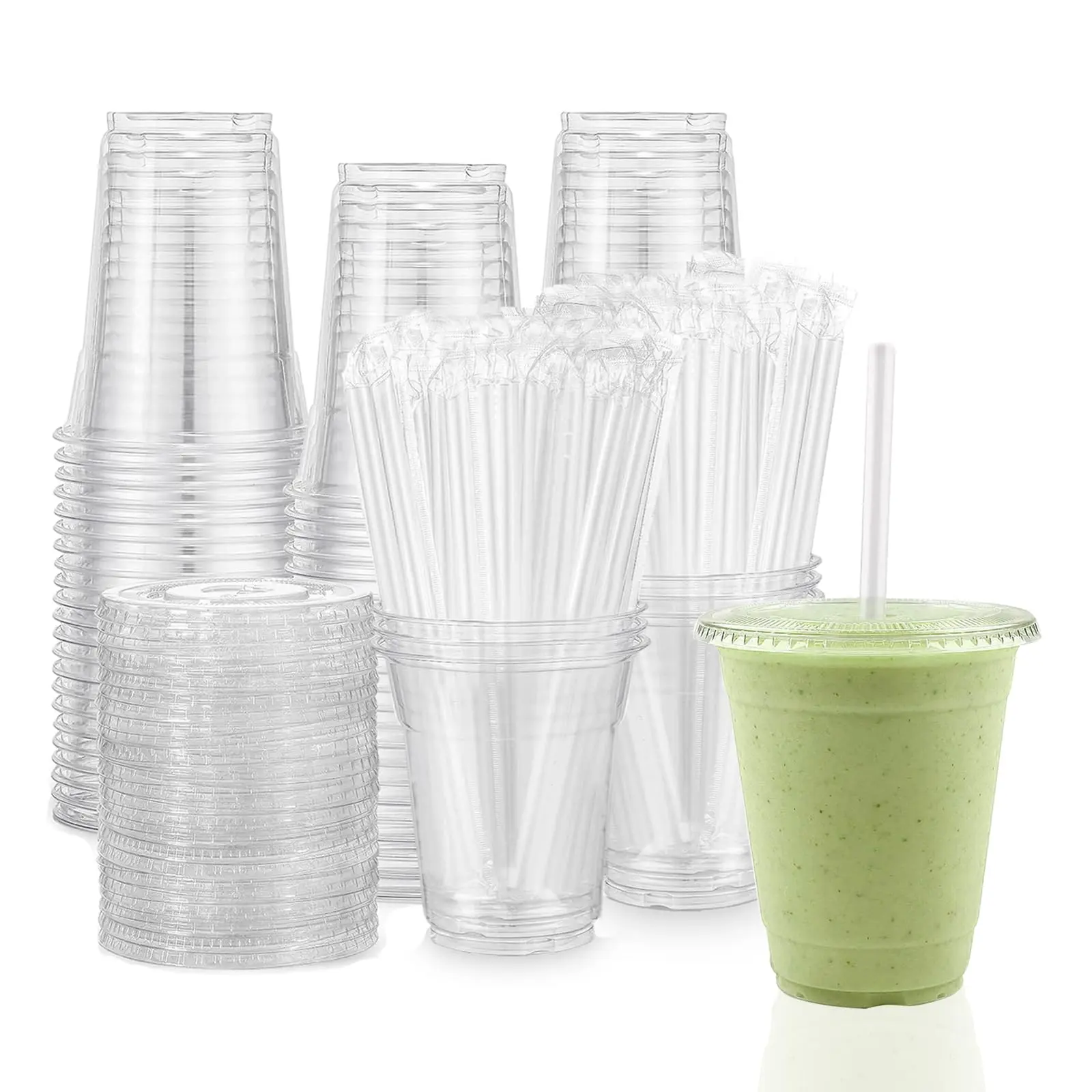 12oz Plastic Cup with Lid & Straw, Reusable Transparent Ice Coffee Mug, Stylish Drinkware, Durable BPA-Free Drinkware for Iced Tea, Milkshakes, Smoothies, Plastic Iced Tumblers, Kitchen Drinkware Cups