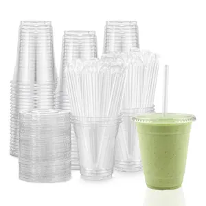 12oz Plastic Cup with Lid & Straw, Reusable Transparent Ice Coffee Mug, Stylish Drinkware, Durable BPA-Free Drinkware for Iced Tea, Milkshakes, Smoothies