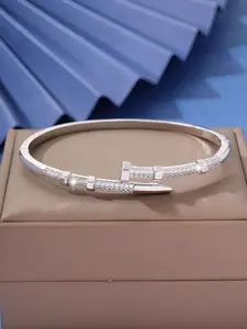 1pc Women's Elegant Copper Cuff Bracelet with Zirconia Inlay, Adjustable Clasp Design, Fashion Jewelry for Daily Wear & Parties, Cubic Zirconia Bracelet