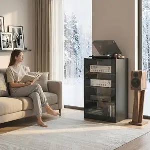 Media Cabinet 4-Tier Stereo for Vinyl Record Player Gaming Console AV Stand  Clutter-Free Cable Management Safe Sustainable Build Compact Multi-scene Storage 21.25" x 15.75" x 35.75"