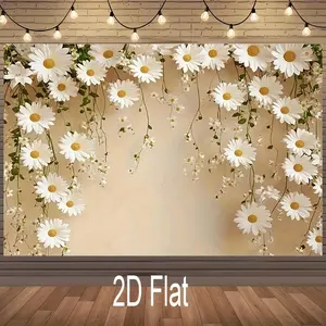 2D Daisy Theme Background Banner, Leaves and Backdrop, Perfect for Photography and Events, Garden Celebrations, Party Decor