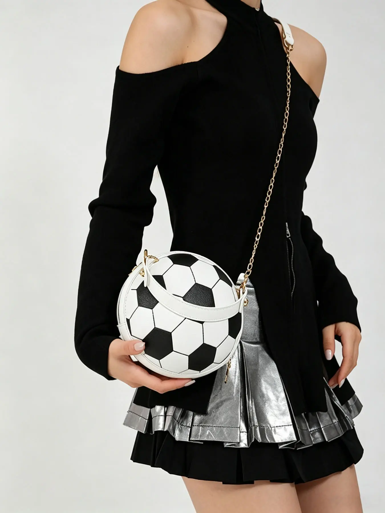 Women's Retro Football Bag, Casual Crossbody with Chain Bag, Detachable Chain Shoulder Strap, Zip Closure, Travel Friendly, Gift for Soccer Moms, Coaches, Players