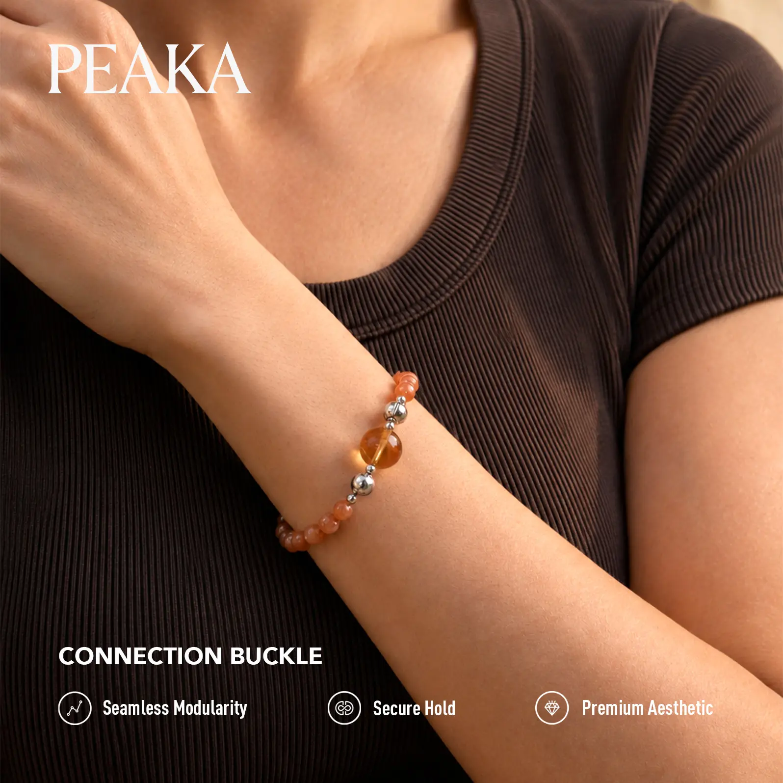 Peaka Sunstone Bracelet and Citrine Charm Pendant Jewelry Set for Women, Magnetic Clasp Jewelry