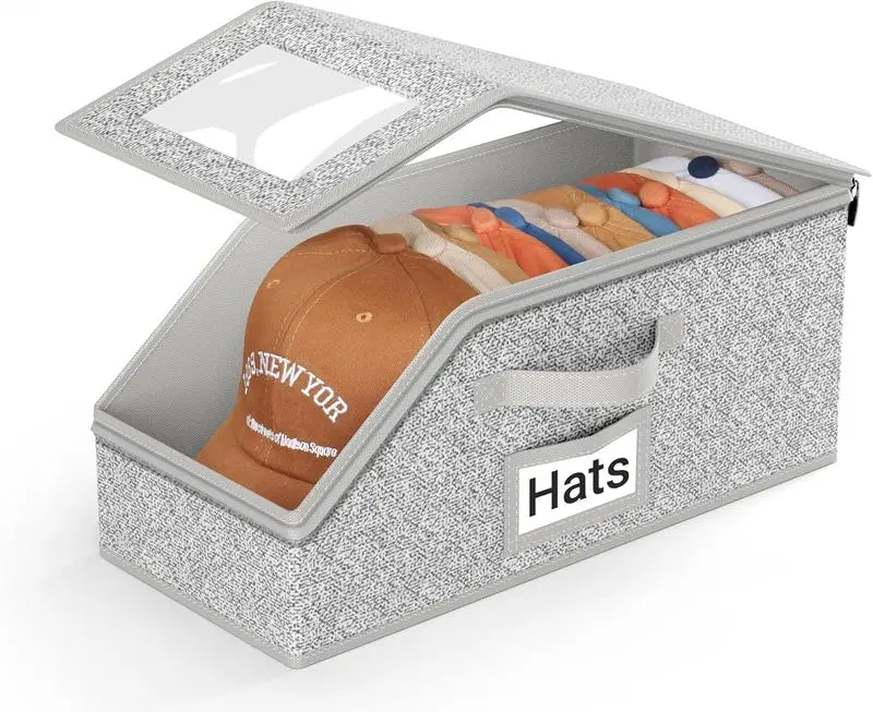Stackable Baseball Cap Hat Organizer Storage Box - Durable Foldable Cardboard, Holds Up to 12 Hats, Dustproof Space-Saving Solution for Home & Bedroom (Also Fits Toys)