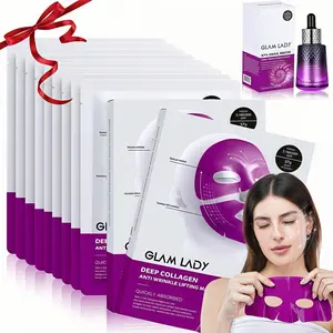 GLAM LADY  Deep Collagen Mask Set Anti Wrinkle Lifting Mask Purple Hydrogle Face Daily Mask with Niacinamide Hyaluronic Acid 2160000ppb Collagen