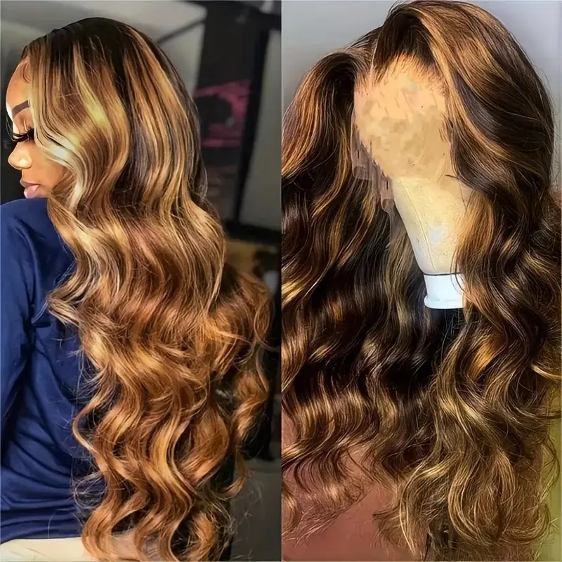 Synthetic Lace Front Wig - Piano-Colored, African-Popular, Large Front Lace Wavy Curly Wig, Synthetic Lace Front Wigs