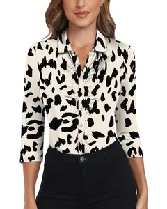 Soneven Womens 3/4 Sleeve Golf Polo Shirts Long Sleeve Button Down Shirts for Women Work Blouses V Neck Collared Shirts