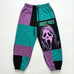 Unisex Patchwork Sweatpants – Ghostface Scream Neon Sweatpant, Comfortable Sweatpant