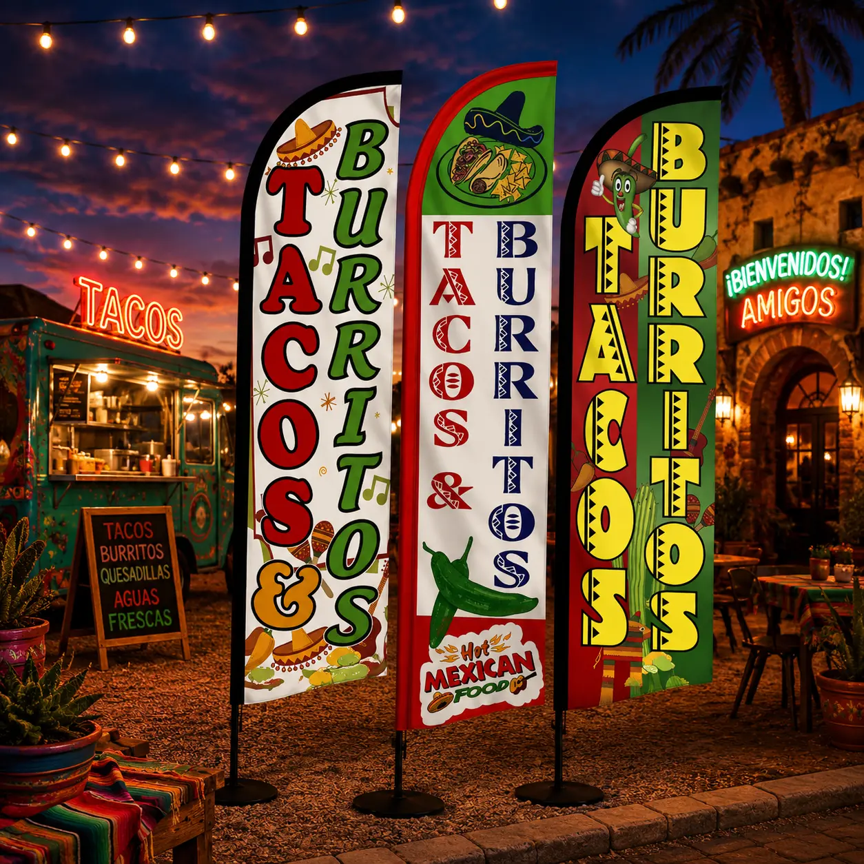 1PC 11.5FT Windless Tacos & Burritos Flag, High-Visibility Outdoor Advertising Banner Sign for Business