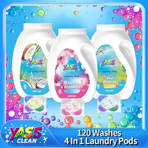Yass Clean Non Bio 4 In 1 Washing Capsules 120 Washes Laundry Washing Pods, Cherry Blossom,Sea Breeze, Cream Coconut, Stain Removal, Antibacterial, Fabric softening, Fresh Scent Boost with Non-stop Freshness