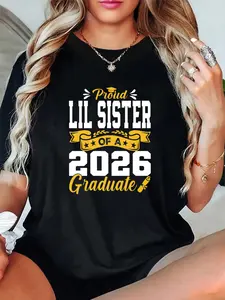 100% Cotton Unisex Proud Little Sister of a 2026 Graduate Tee – Cozy Cotton, Loungewear & Party Top, Essential Wardrobe Staple
