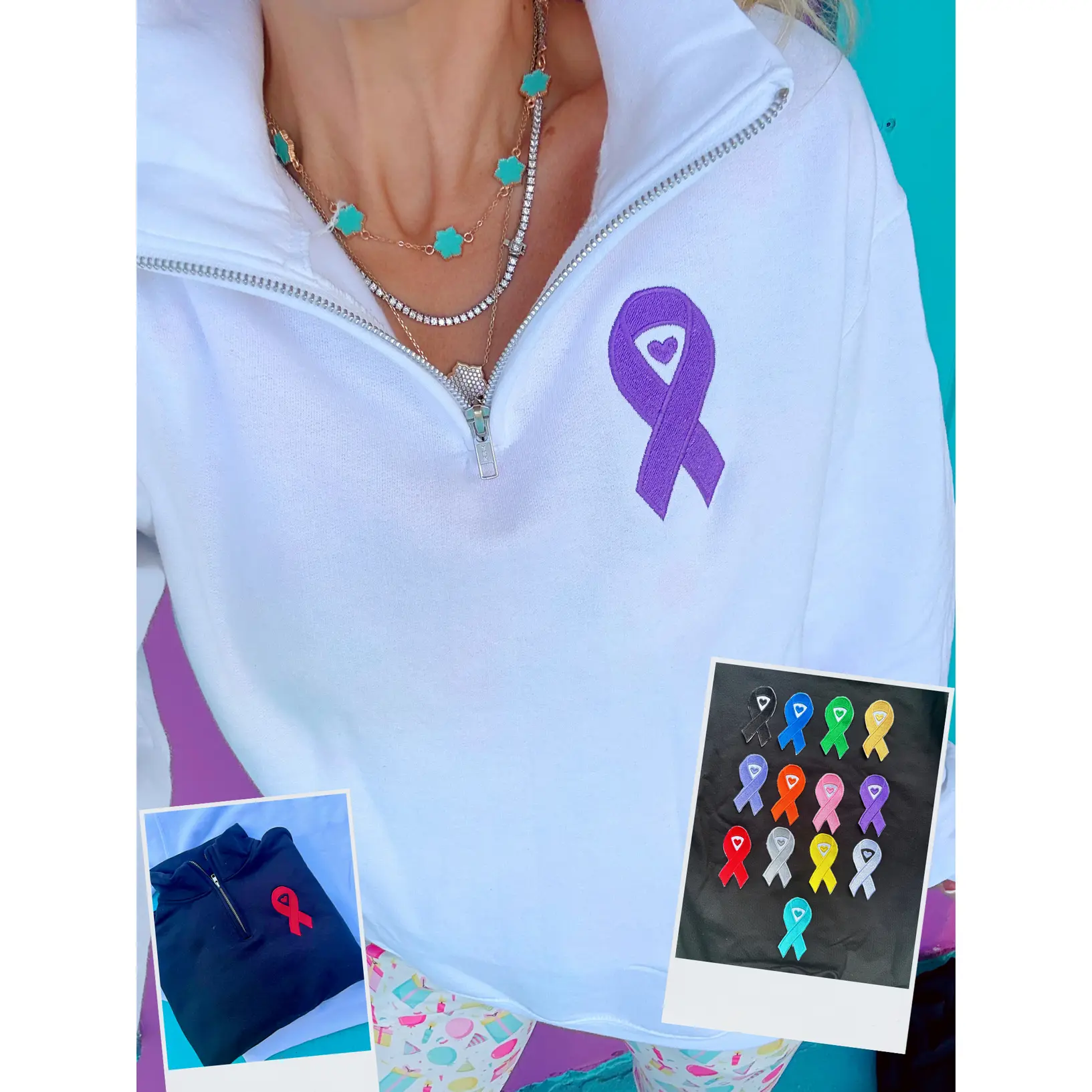 Awareness Ribbon Embroidered Quarter Zip Pullover Awareness Ribbon Embroidered Quarter Zip Pullover