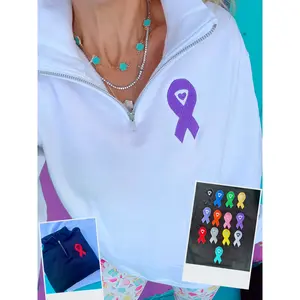 Awareness Ribbon Embroidered Quarter Zip Pullover