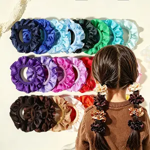 16Pcs Hand Sewn Frilly Skirt Edge Satin Hair Scrunchies for Little Girls 8 Colors 2Pcs Each Color Soft Elastic Ponytail Hair Ties Toddler Daily Hair Accessories Birthday Gift