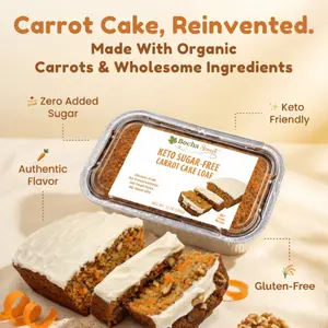 Keto Carrot Cake Loaf with Walnuts and Frosting Mix – 12 oz Loaf (Approx. 6"x 3"x 2"), Moist, Cinnamon & Nutmeg Spiced, Sugar-Free, Gluten-Free | BochaSweet Dessert Food