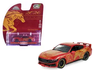 2024 Ford Mustang Dark Horse "Chinese Zodiac 2026 Year of the Horse" Red with Gold Graphics 1/64 Diecast Model Car by Greenlight