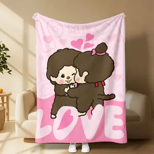 Monchhichi Love You Heart Blanket, Cute Cartoon Character Fleece Throw Blanket, Pink Heart Love Art Blanket For Sofa Bed Nap Couch Use, Indoor Warm Throw Home Decor, Birthday Graduation Xmas Gift For Girls Couple Romantic Lovers