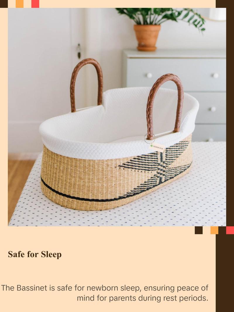 Design Dua Signature Bilia Bassinet - Kente, Safe for Newborn Sleep, Handmade, Sustainable, Comes with Fitted Foam Pad Bedside bassinet