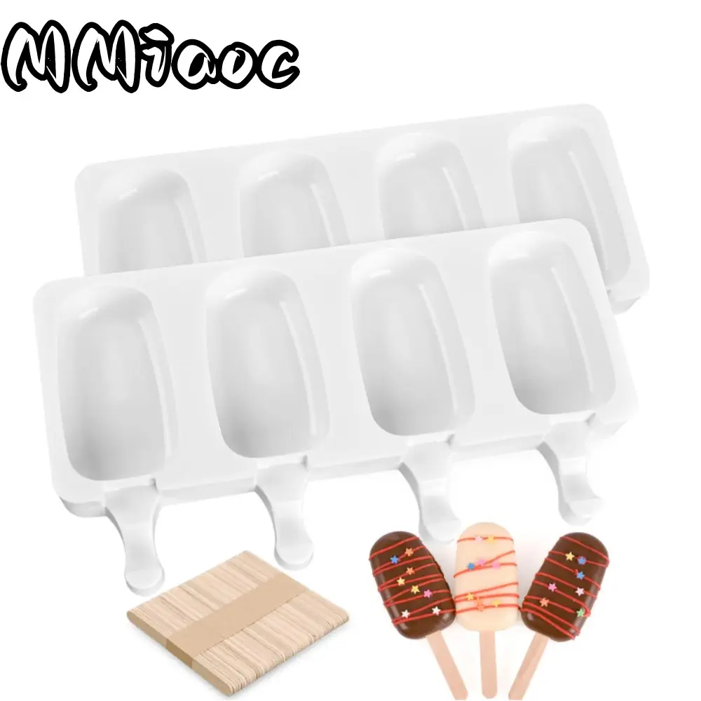2pcs Silicone Popsicle Molds Set,with 50 Wooden Sticks for Cake & Ice Cream Making, Easy Release Camping Gear,summerwins