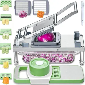 All-in-1 Vegetable Chopper with 8 Blades-Mandoline Slicer-Pro Food Chopper with Container-Veggie Salad Onion Chopper-Potato Dicer French Fry Cutter-Cheese Grater-Stainless Steel material