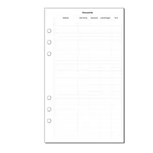 A5 Password Tracker, Filofax A5 Planner Inserts, Carpe Diem A5 Inserts, Pre-punched A5 Password Tracker, A5 Password List
