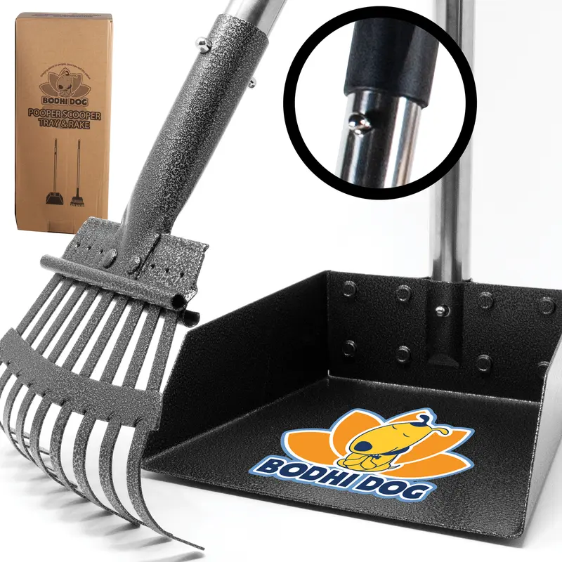 Pet Pooper Scooper Tray & Rake Set for Durable, Sanitary Cleanup and Compact Storage - Two Sizes Made by Bodhi Dog